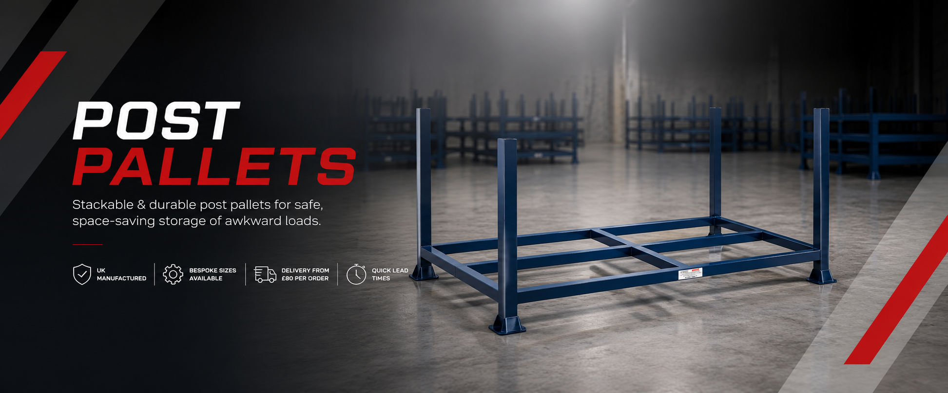 Post Pallets — stackable and durable post pallets for safe, space-saving storage of awkward loads